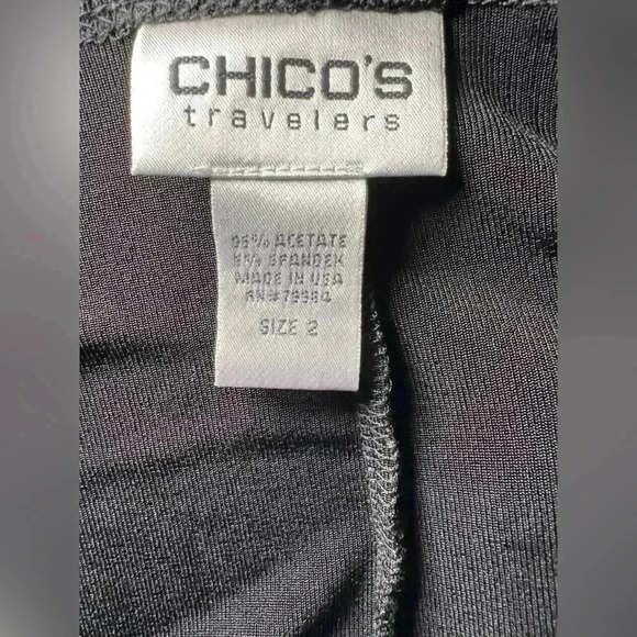 Chicos Travelers 2 Faux Wrap Dress Size Large Black Knit V-neck 3/4 Sleeves - Picture 10 of 11